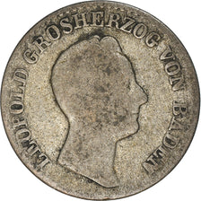 Moneda, Estados alemanes, BADEN, Leopold I, 6 Kreuzer, 1832, BC+, Plata