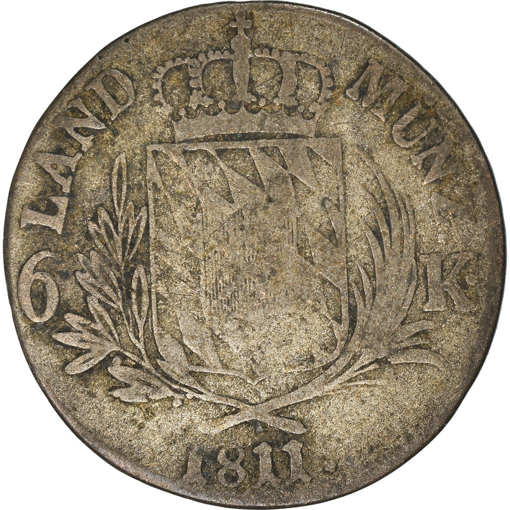 Moneta, Stati tedeschi, BAVARIA, Maximilian IV, Josef, 6 Kreuzer, 1811, B+