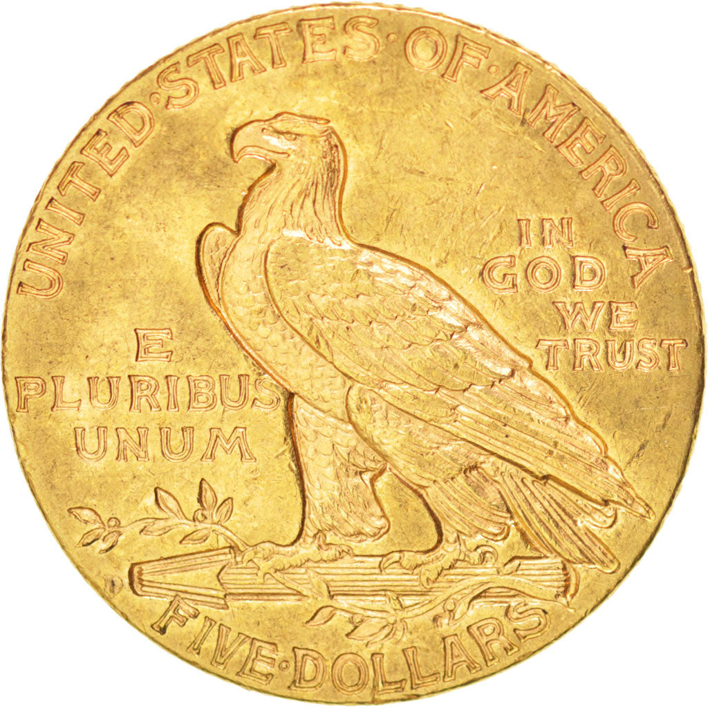 Stati Uniti, Indian Head, $5, Half Eagle, 1909, U.S. Mint, Denver, BB, Oro, K...