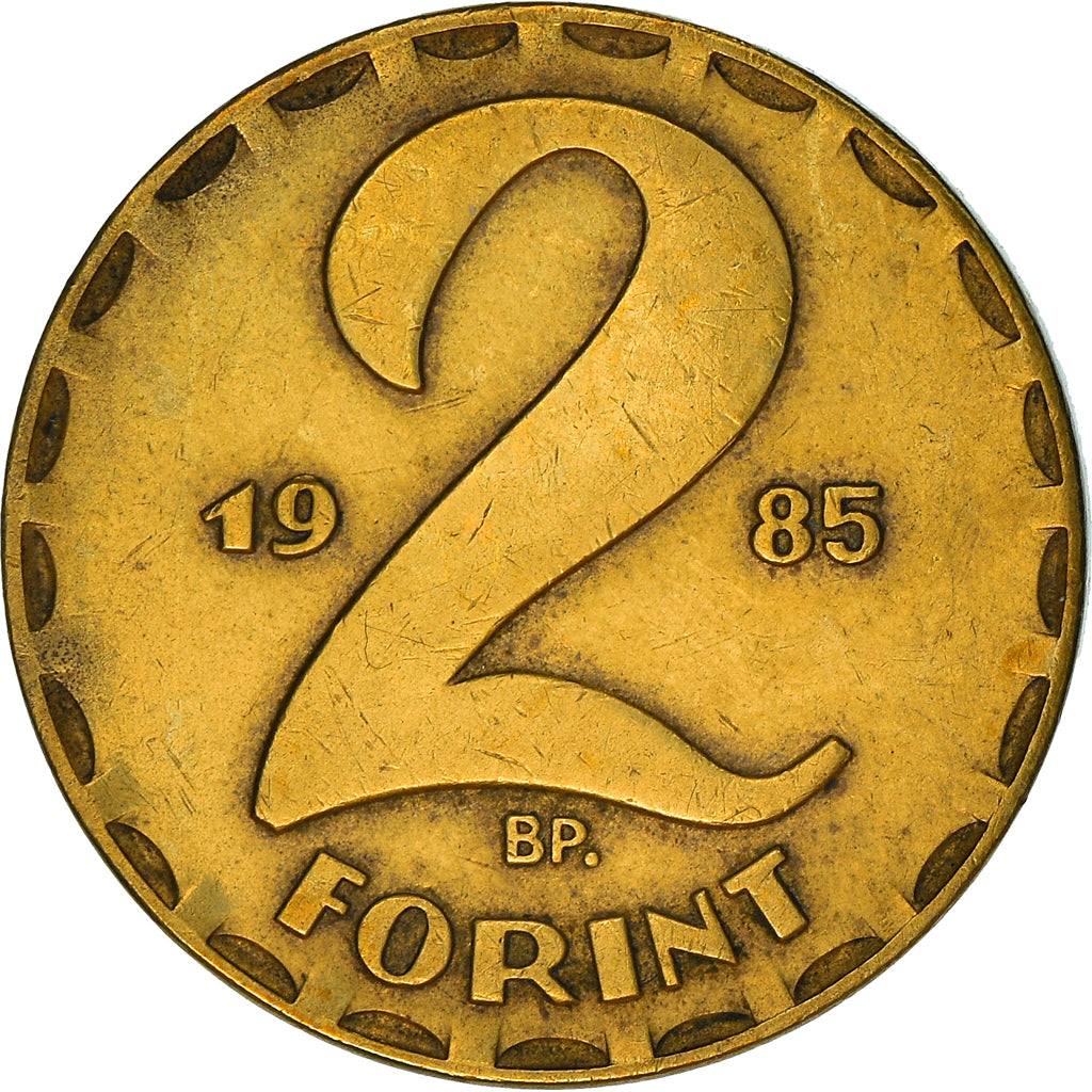 Coin, Hungary, 2 Forint, 1985, Budapest, VF(30-35), Brass, KM:591