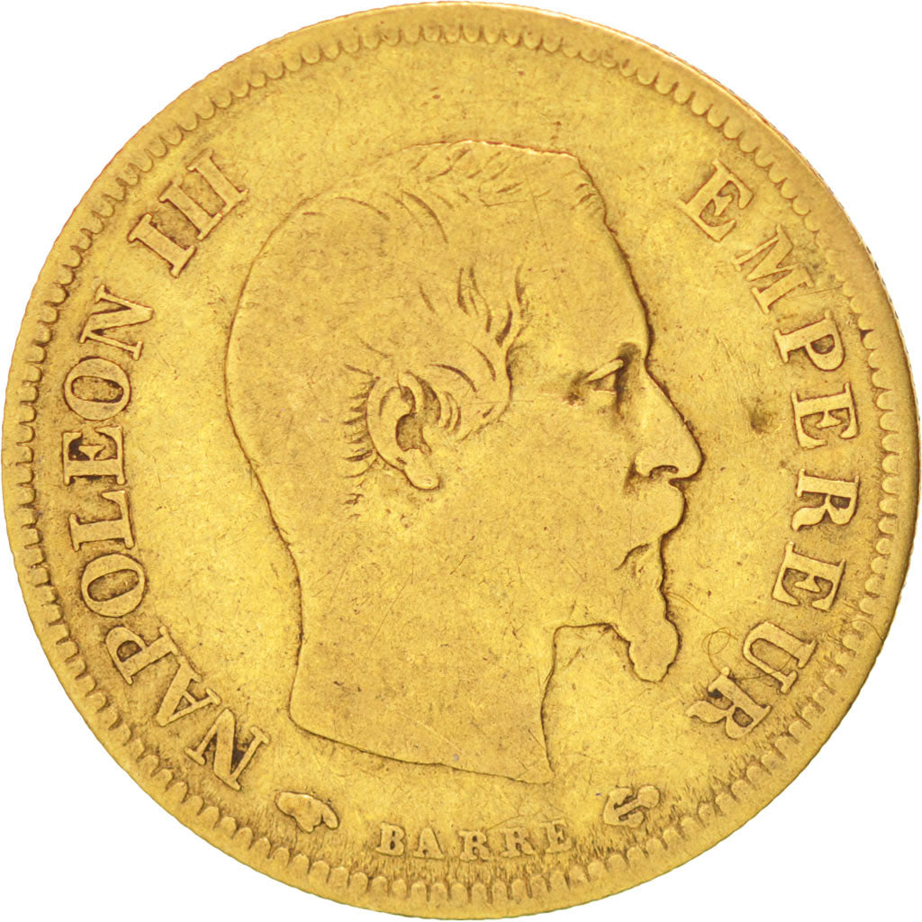 FRANCE, Napoléon III, 10 Francs, 1858, Paris, KM #784.3, VF(20-25), Gold, Gadour