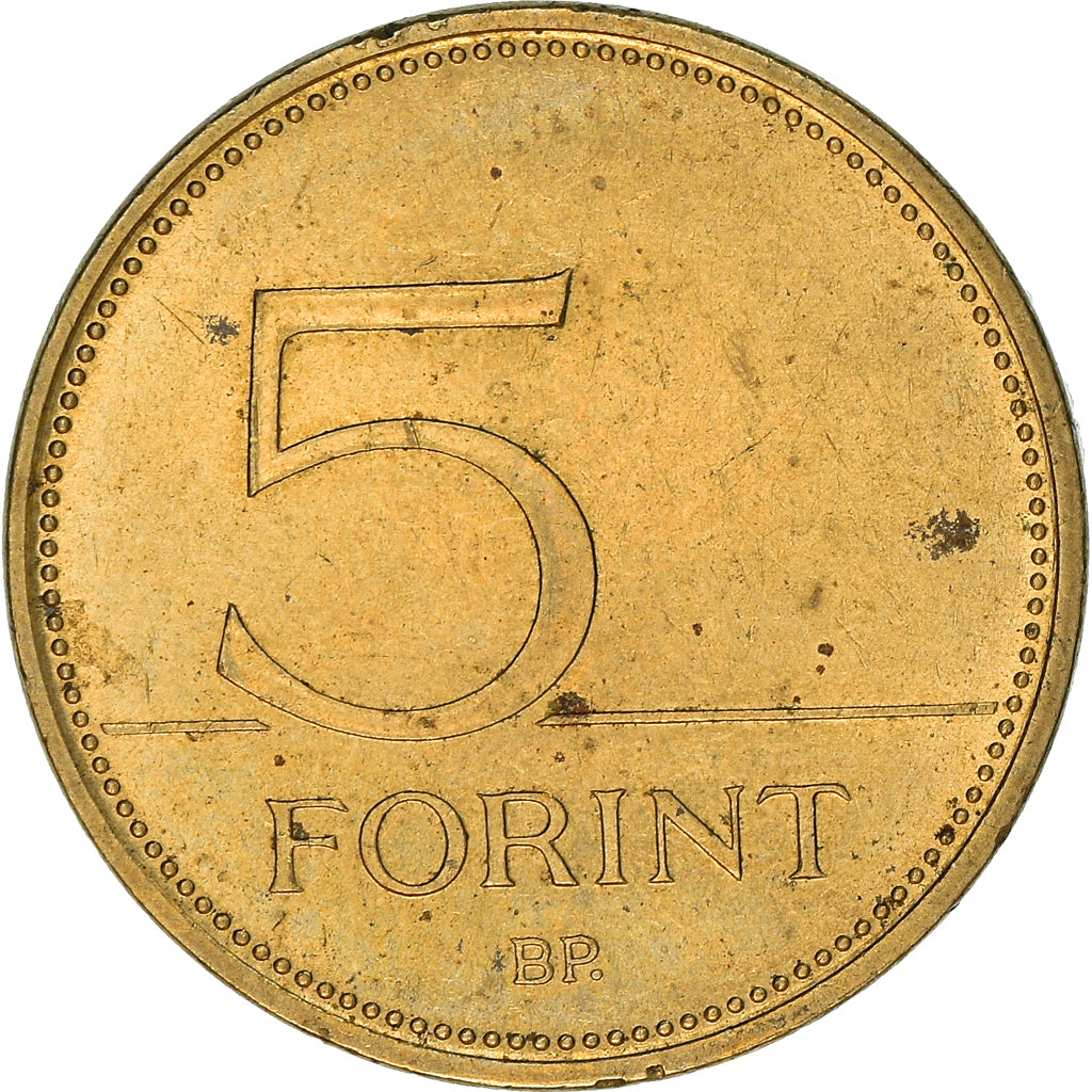 Moneta, Węgry, 5 Forint, 1994, Budapest, AU(50-53), Mosiądz niklowy, KM:694