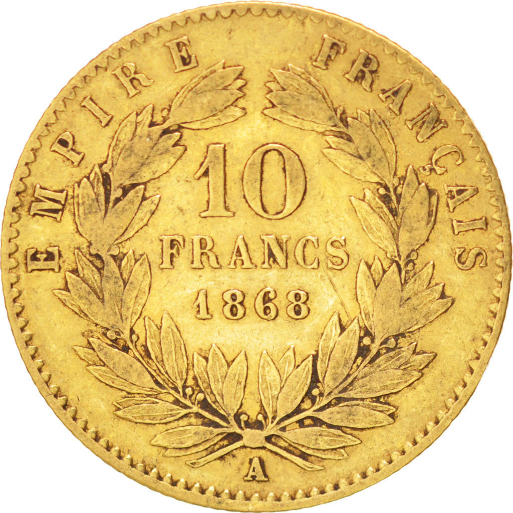 FRANCE, Napoléon III, 10 Francs, 1868, Paris, KM #800.1, VF(30-35), Gold, Gadour