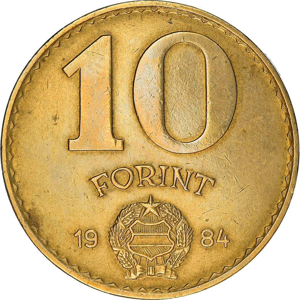 Moneta, Ungheria, 10 Forint, 1984, MB+, Alluminio-bronzo, KM:636