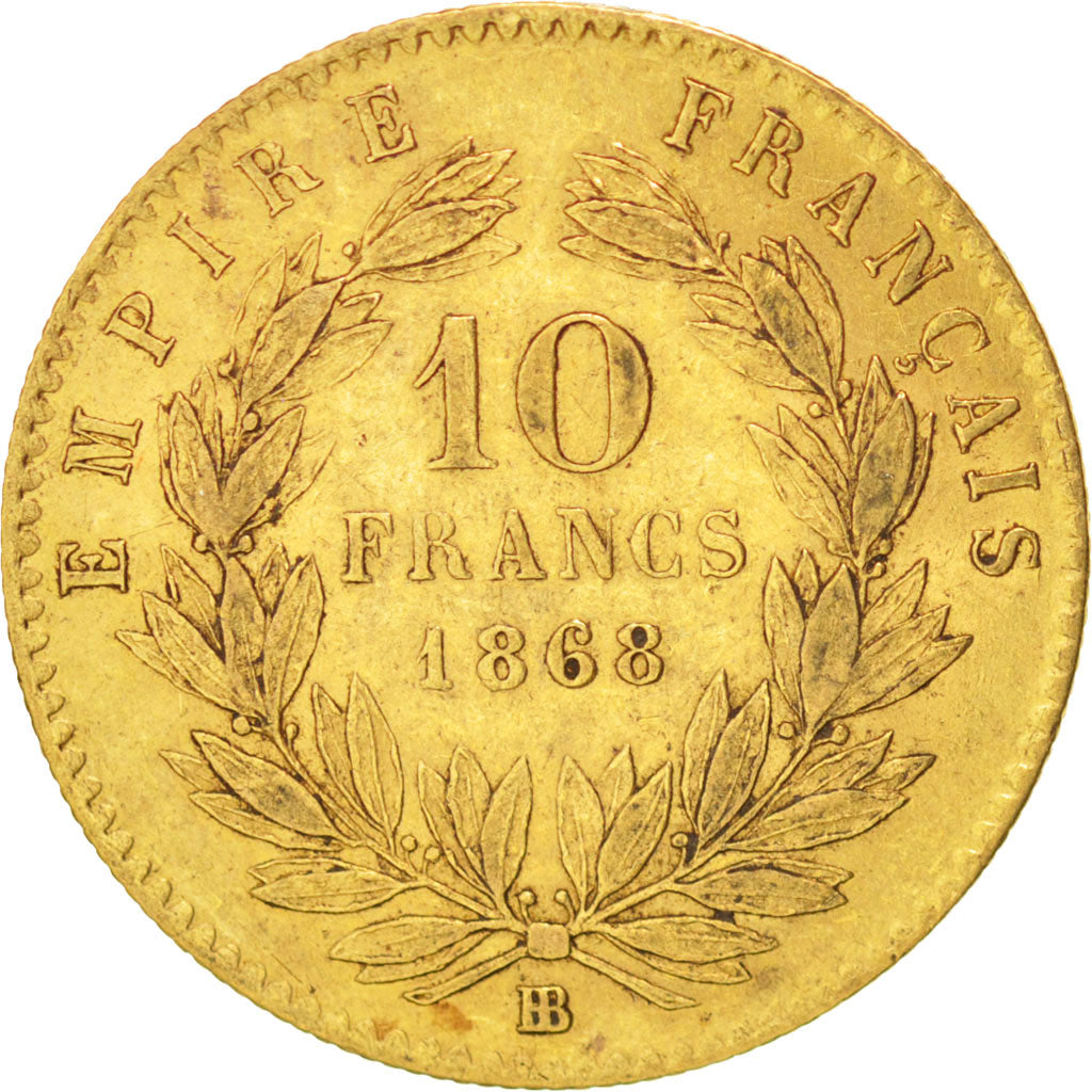 Moneda, Francia, Napoleon III, Napoléon III, 10 Francs, 1868, Strasbourg, MBC
