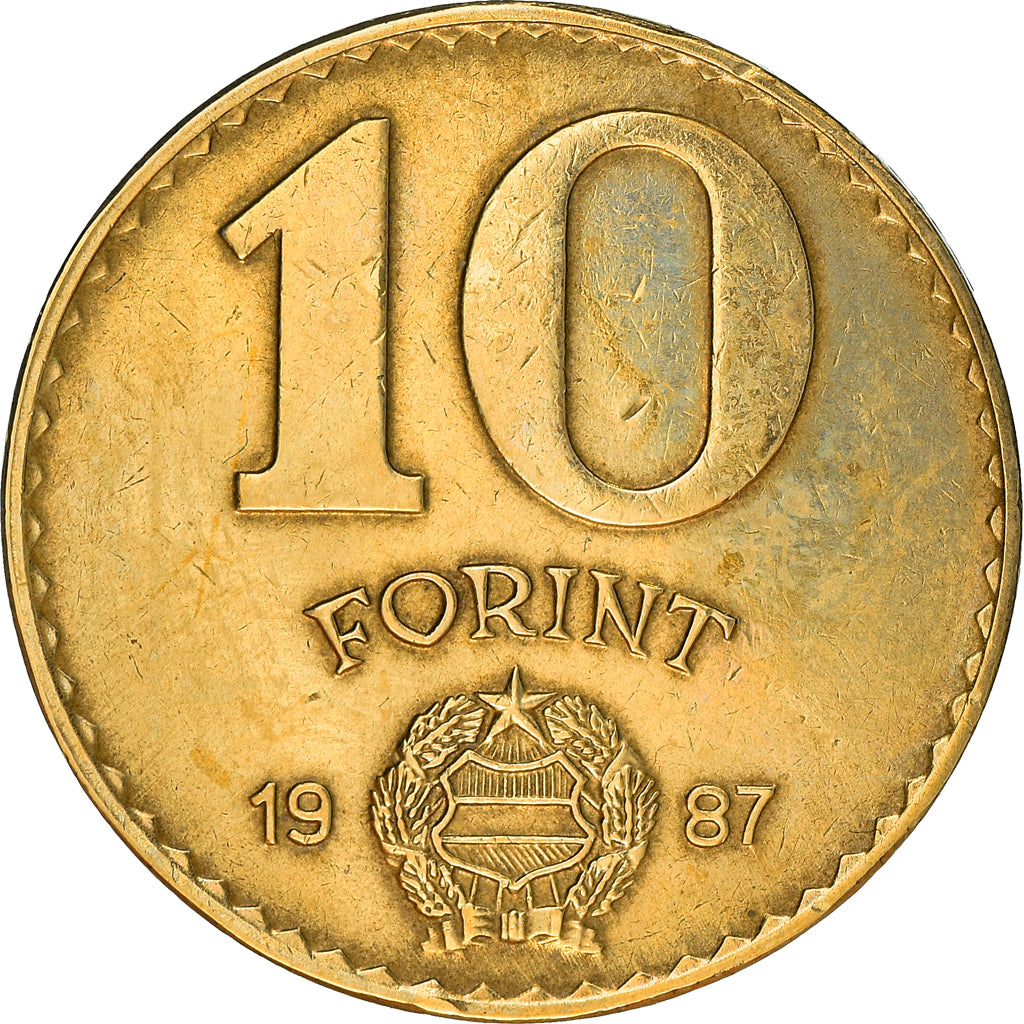 Coin, Hungary, 10 Forint, 1987, VF(30-35), Aluminum-Bronze, KM:636