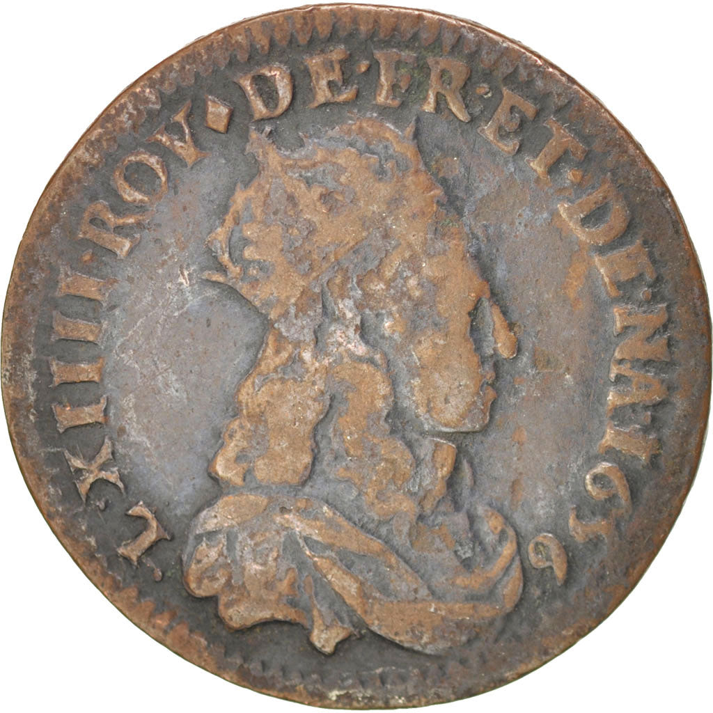 FRANCE, Liard de France au buste juvénile, deuxième type, Liard, 1656, Lyon, KM 