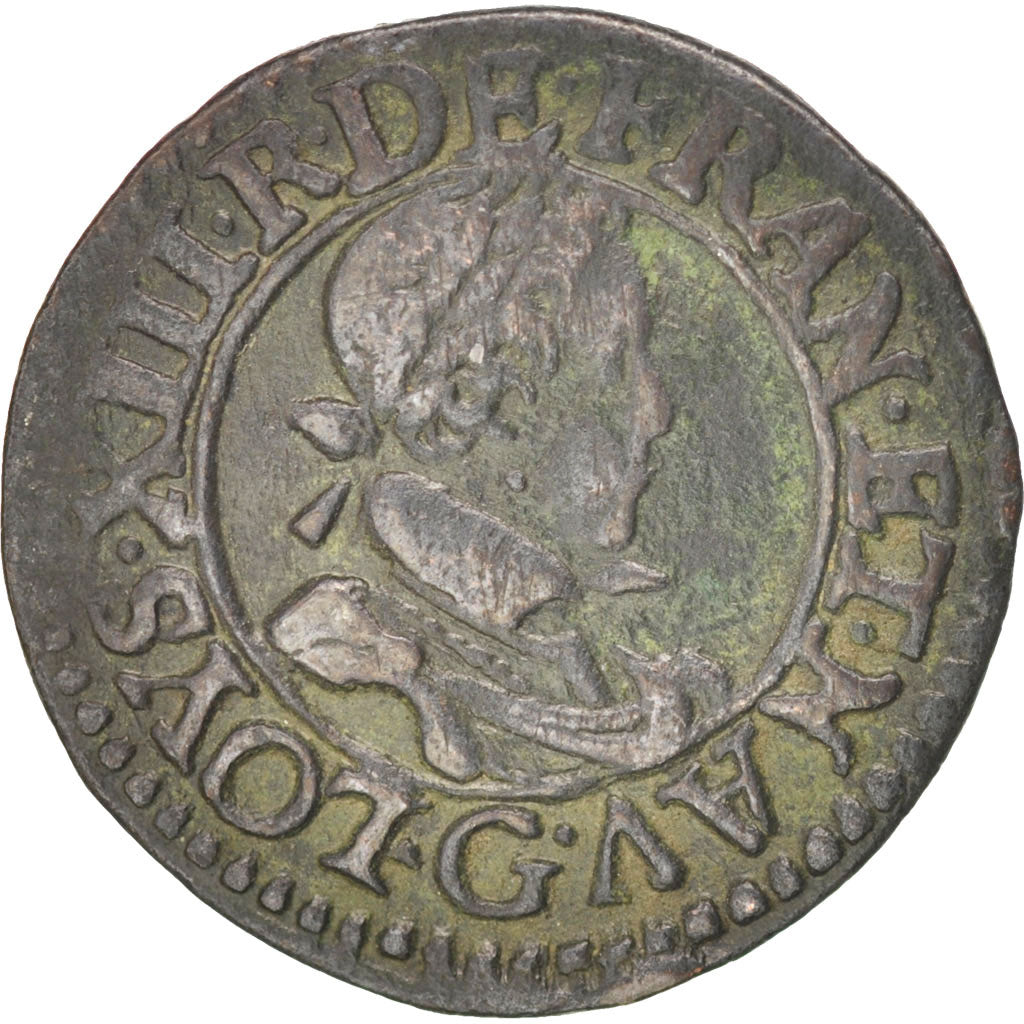 FRANCE, Double tournois, buste enfantin, Double Tournois, 1620, Poitiers, KM...