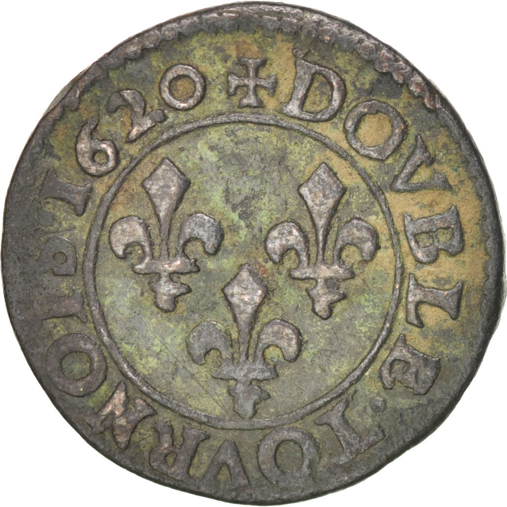 FRANCE, Double tournois, buste enfantin, Double Tournois, 1620, Poitiers, KM...