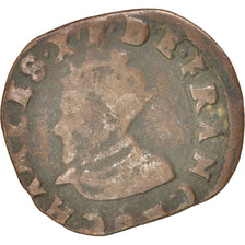 FRANCE, Double Tournois, 1594, Troyes, VF(20-25), Copper, CGKL #150, 2.60