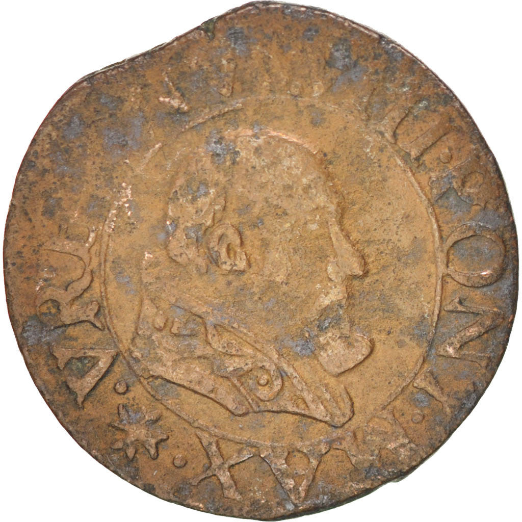 FRANCE, 1 Quattrino, 1637, Avignon, VF(30-35), Copper, CGKL #770, 2.92