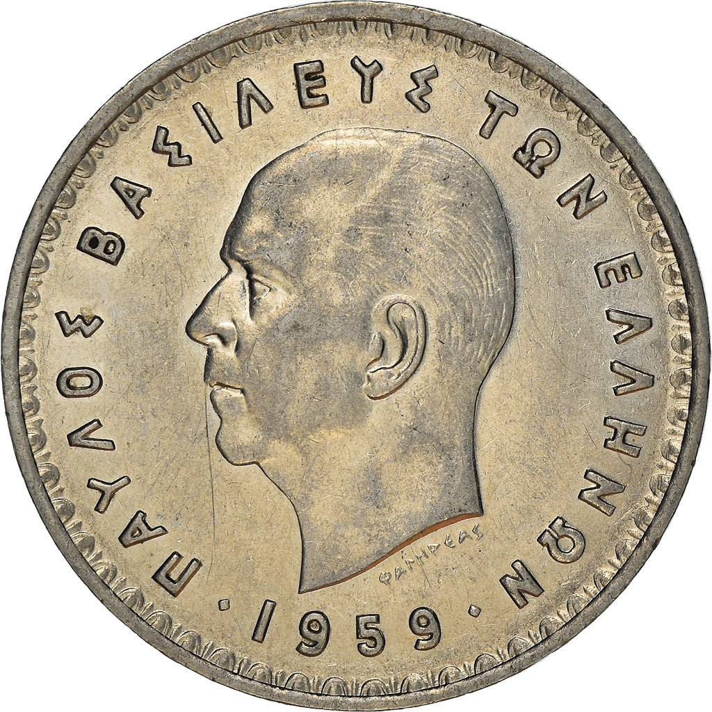Coin, Greece, Paul I, 10 Drachmai, 1959, Paris, AU(50-53), Nickel, KM:84