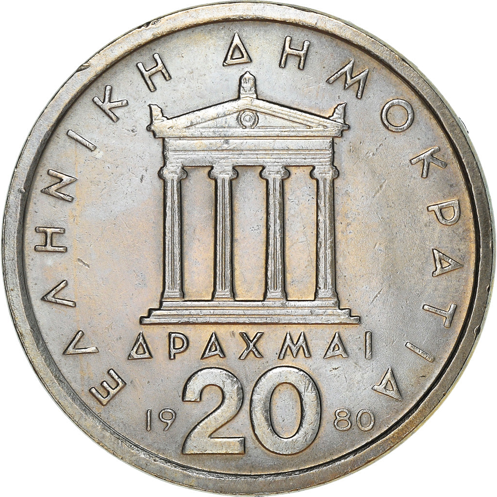 Moneta, Grecia, 20 Drachmai, 1980, BB+, Rame-nichel, KM:120