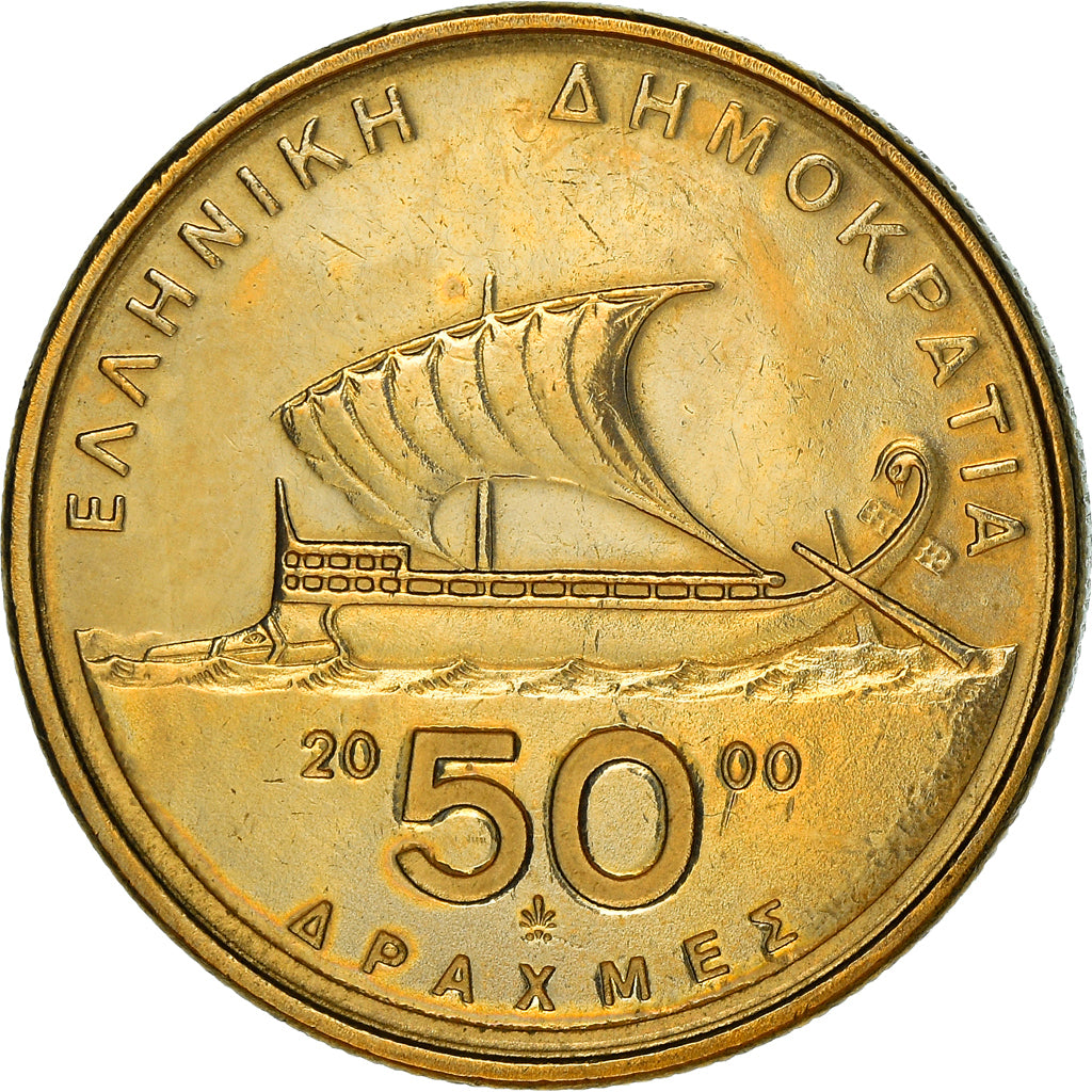 Coin, Greece, 50 Drachmes, 2000, VF(20-25), Aluminum-Bronze, KM:147