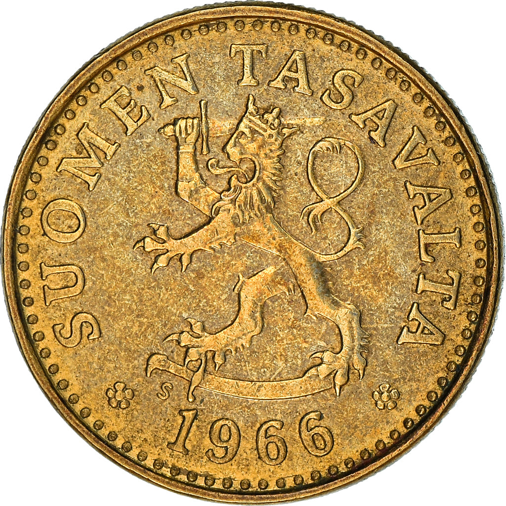 Moneta, Finlandia, 10 Pennia, 1966, AU(50-53), Aluminium-Brąz, KM:46