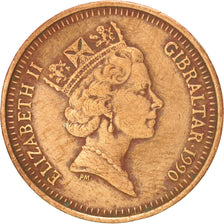 Coin, Gibraltar, Elizabeth II, Penny, 1990, AU(50-53), Bronze, KM:20