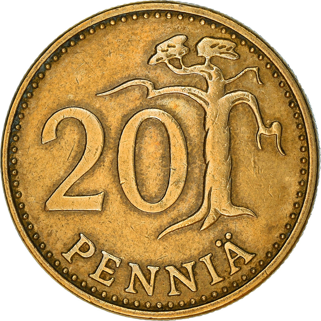 Coin, Finland, 20 Pennia, 1965, AU(50-53), Aluminum-Bronze, KM:47