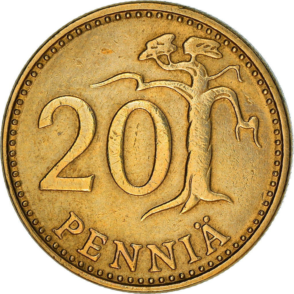 Coin, Finland, 20 Pennia, 1977, AU(50-53), Aluminum-Bronze, KM:47