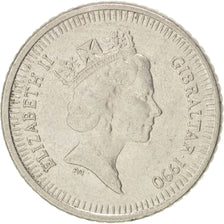GIBRALTAR, 5 Pence, 1990, KM #22.2, AU(55-58), Copper-Nickel, 18, 3.22