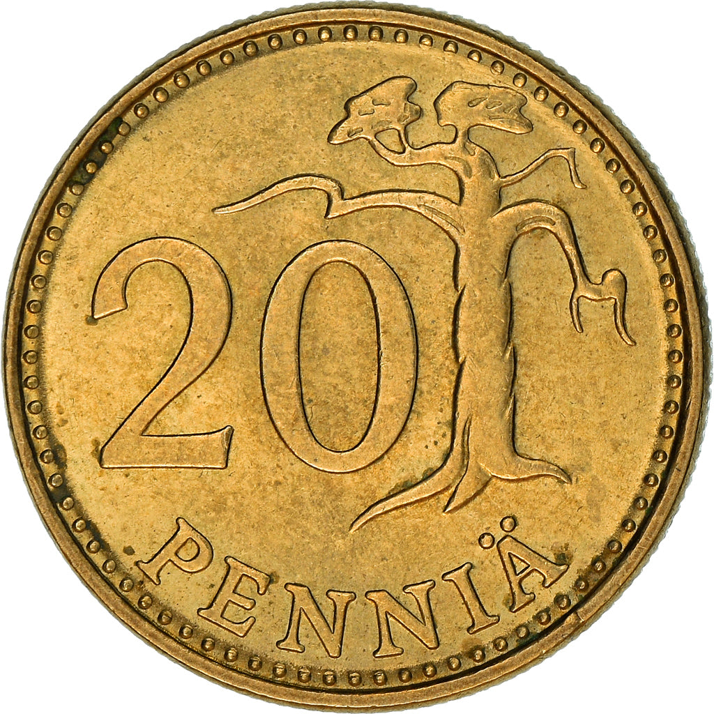 Moneta, Finlandia, 20 Pennia, 1982, AU(55-58), Aluminium-Brąz, KM:47