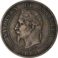 Moeda, França, Napoleon III, Napoléon III, 10 Centimes, 1864, Strasbourg