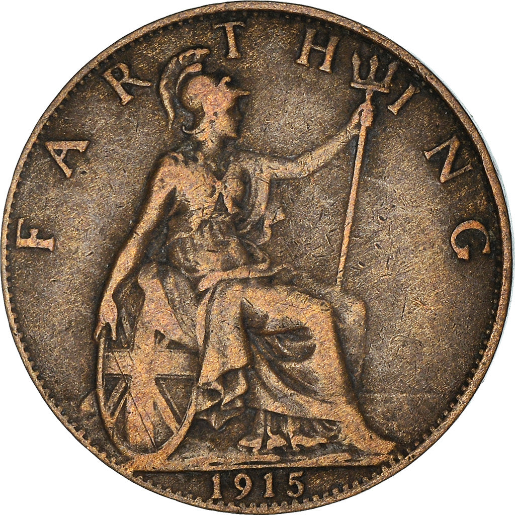 Moneda, Gran Bretaña, George V, Farthing, 1915, BC+, Bronce, KM:808.1