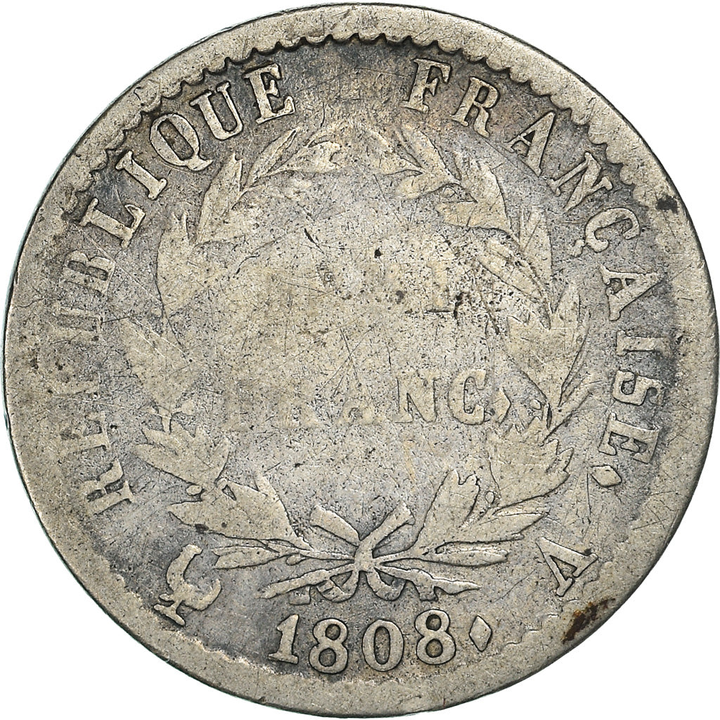 Monnaie, France, Napoléon I, 1/2 Franc, 1808, Paris, A inachevé, B+, Argent