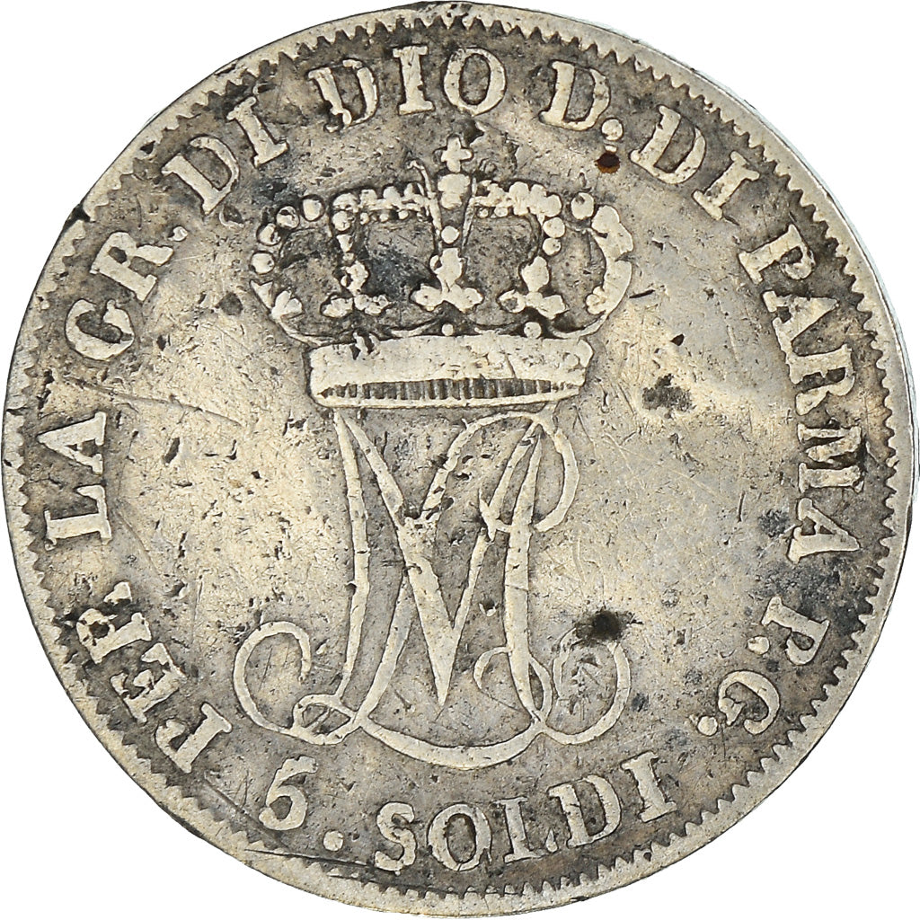 Coin, ITALIAN STATES, PARMA, Maria Luigia, 5 Soldi, 1815, Milan, VF(30-35)