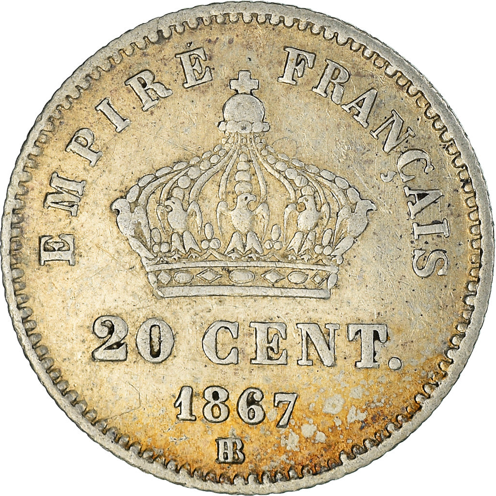 Moneta, Francja, Napoleon III, 20 Centimes, 1867, Strasbourg, EF(40-45), Srebro