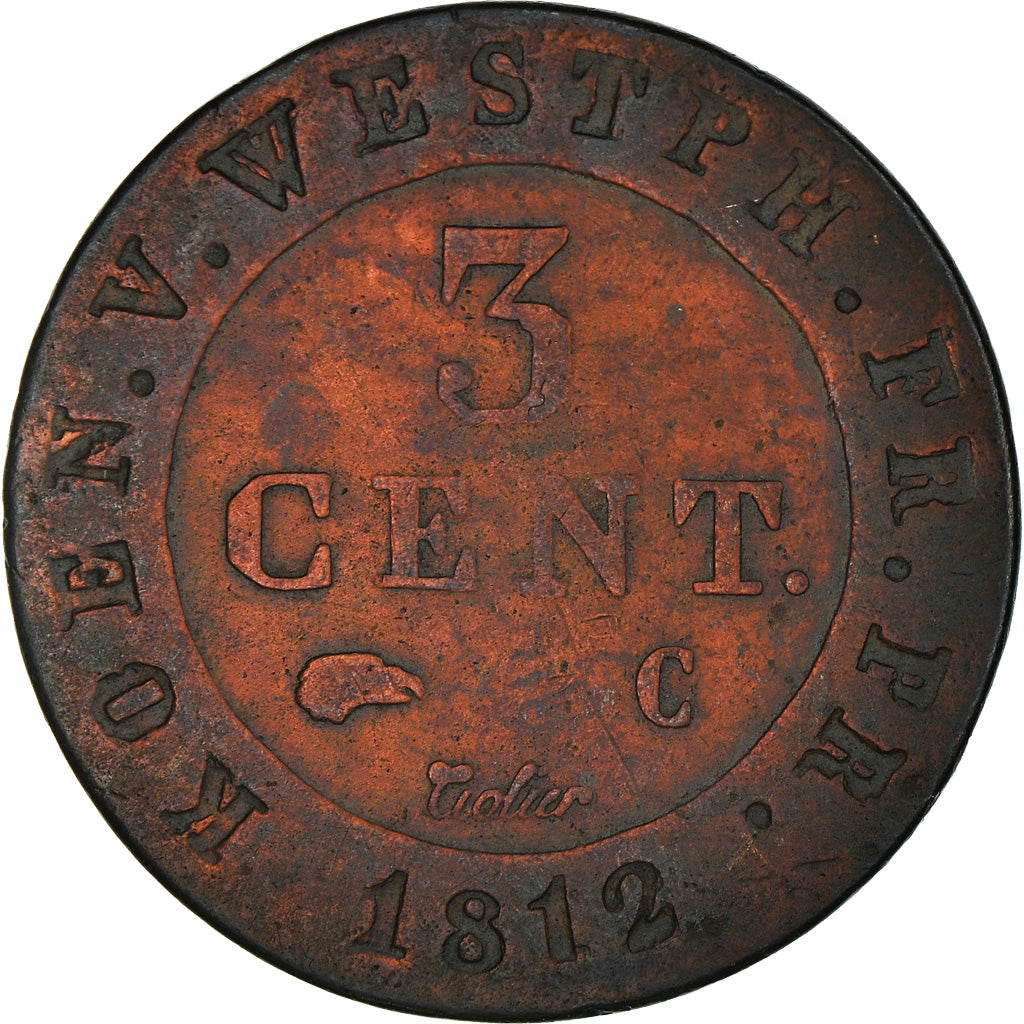 Moeda, Estados Alemães, WESTPHALIA, Jerome, 3 Centimes, 1812, VF(30-35), Cobre