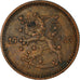 Moneda, Finlandia, Markka, 1943, BC+, Cobre, KM:30a