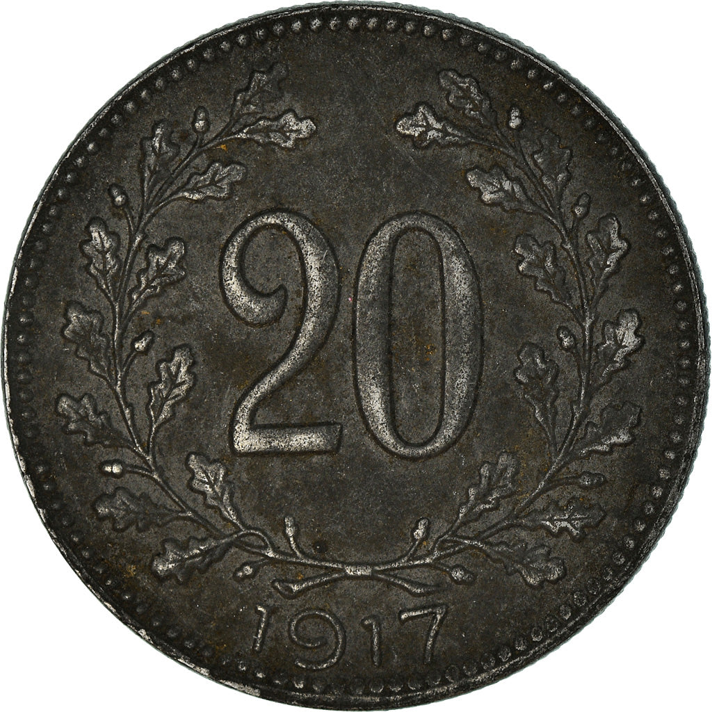 Moneta, Ungheria, 20 Fillér, 1917, BB, Ferro, KM:498