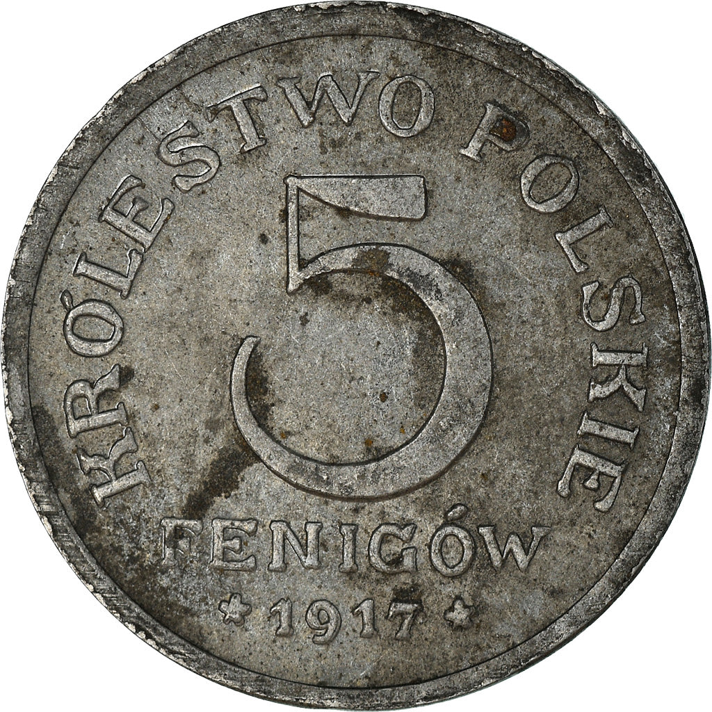 Moneta, Polonia, 5 Fenigow, 1917, Stuttgart, Germany, BB, Ferro, KM:5
