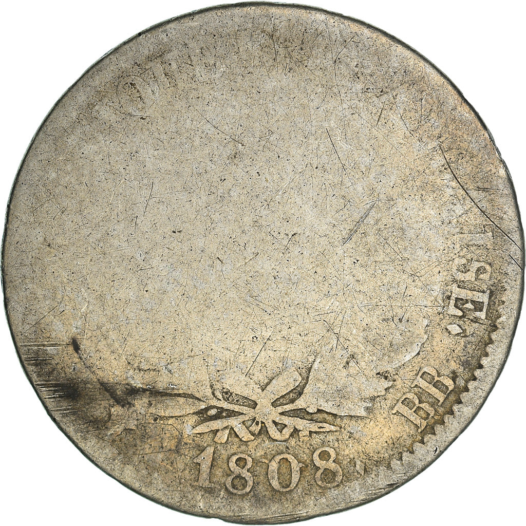 Munten, Frankrijk, Napoléon I, Franc, 1808, Strasbourg, ZG, Zilver, KM:682.3