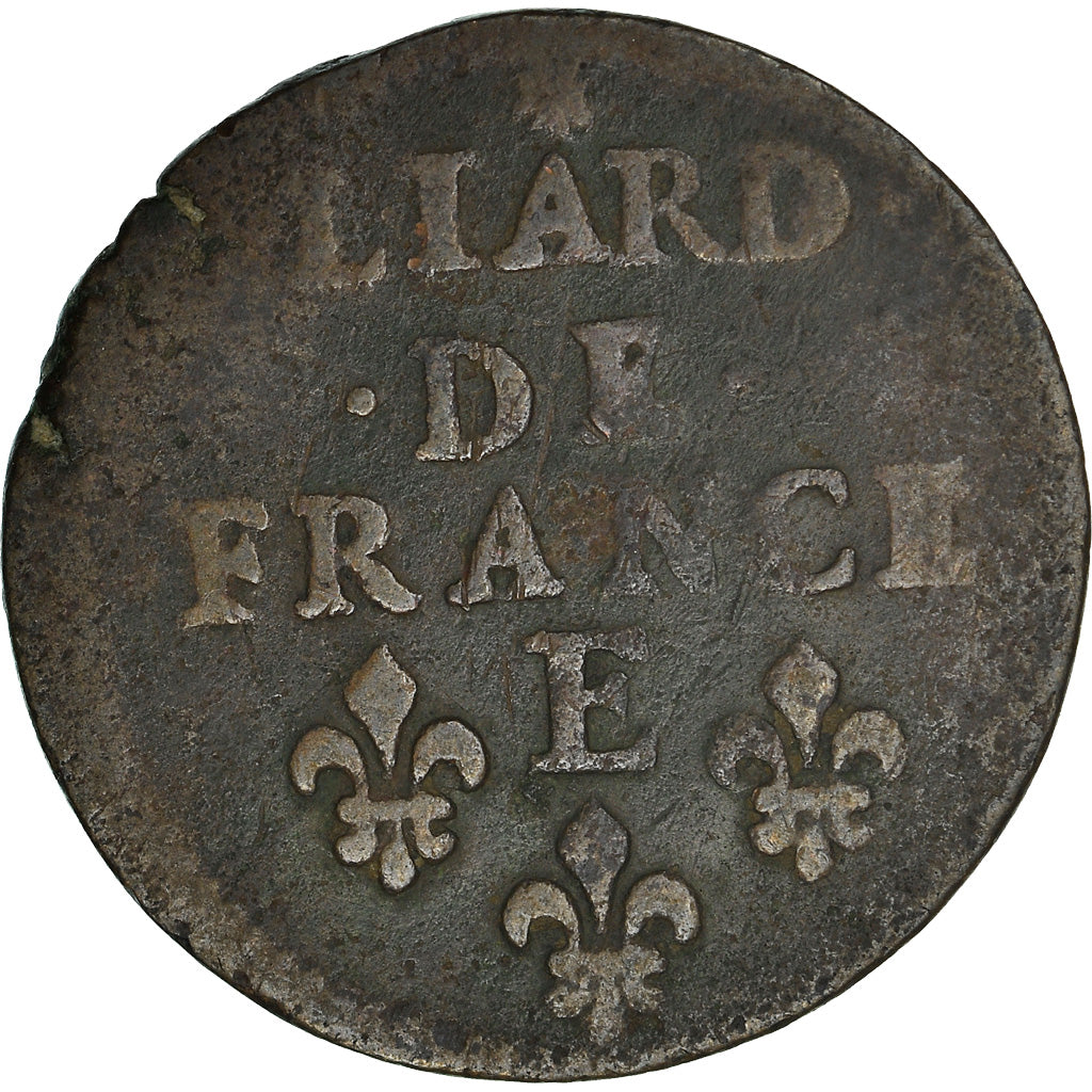 Moeda, França, Louis XIV, Liard de France, 1655, Meung-sur-Loire, F(12-15)
