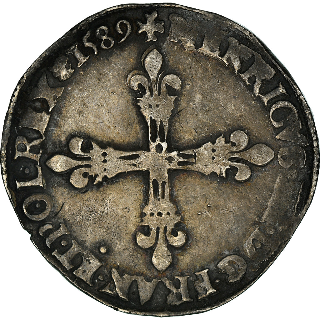 Coin, France, Henri III, 1/4 Ecu, 1589, Paris, EF(40-45), Silver, Sombart:4662