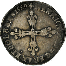 Coin, France, Henri III, 1/4 Ecu, 1589, Paris, EF(40-45), Silver, Sombart:4662