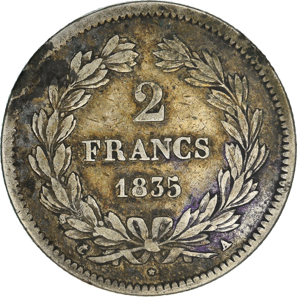 Moeda, França, Louis-Philippe, 2 Francs, 1835, Paris, VF(30-35), Prata