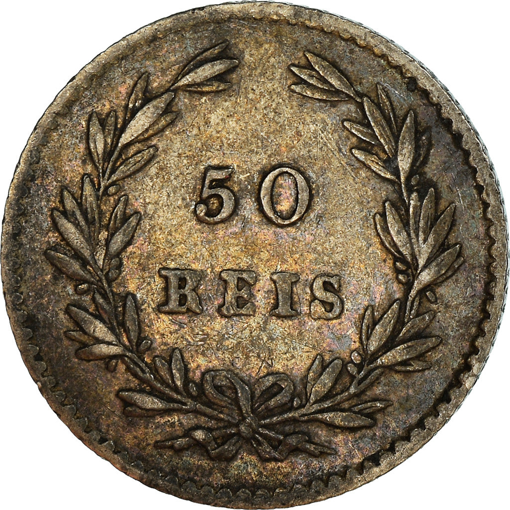 Coin, Portugal, Pedro V, 50 Reis, 1855, AU(50-53), Silver, KM:493