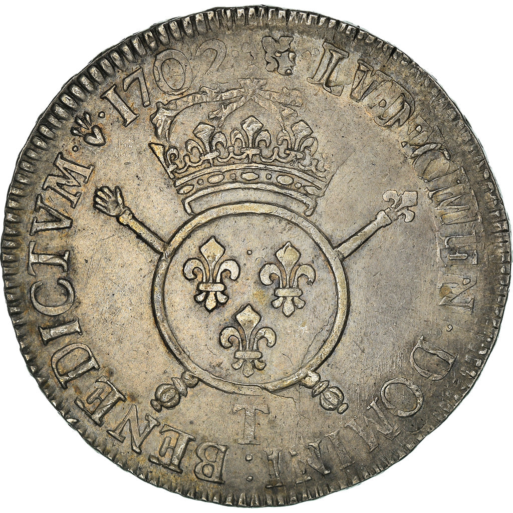 Moneda, Francia, Louis XIV, Écu aux insignes, Ecu, 1702, Nantes, MBC, Plata