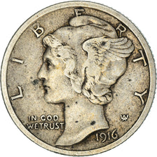 Moneta, Stati Uniti, Mercury Dime, Dime, 1916, U.S. Mint, Philadelphia, BB