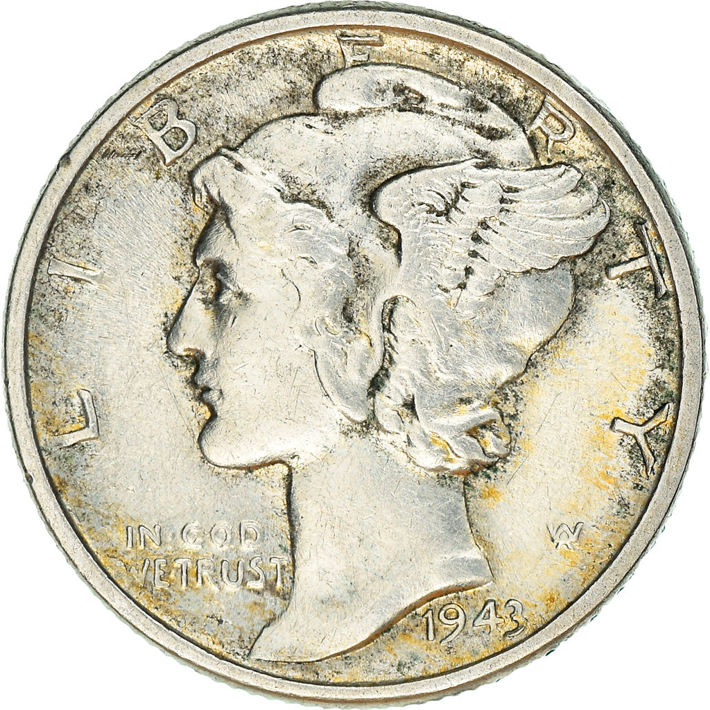 Coin, United States, Mercury Dime, Dime, 1943, U.S. Mint, Philadelphia