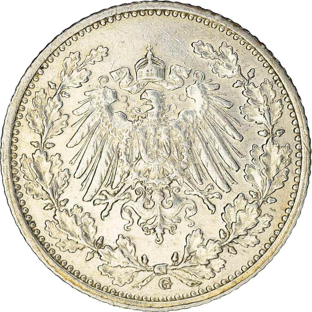 Coin, GERMANY - EMPIRE, 1/2 Mark, 1915, Karlsruhe, AU(50-53), Silver, KM:17