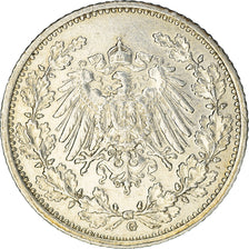 Coin, GERMANY - EMPIRE, 1/2 Mark, 1915, Karlsruhe, AU(50-53), Silver, KM:17