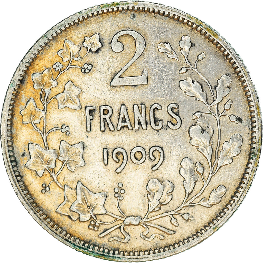 Moneta, Belgio, 2 Francs, 2 Frank, 1909, MB+, Argento, KM:58.1