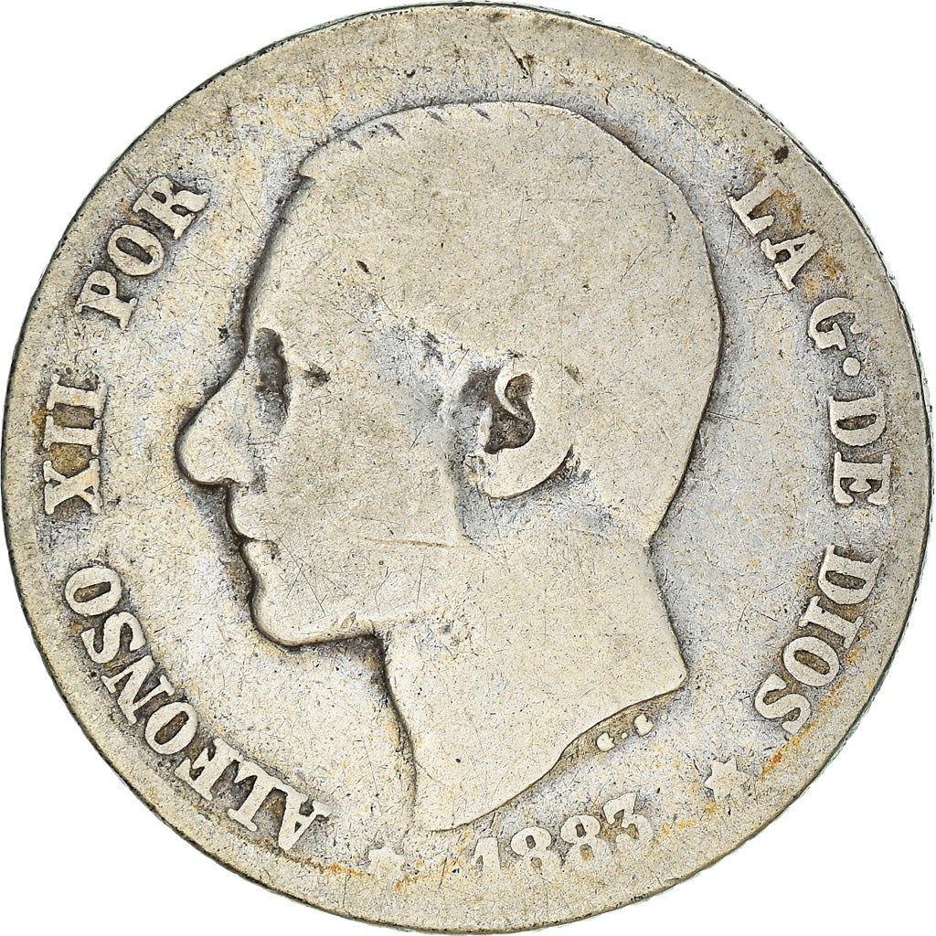 Moneda, España, Alfonso XII, Peseta, 1883, Madrid, BC, Plata, KM:686