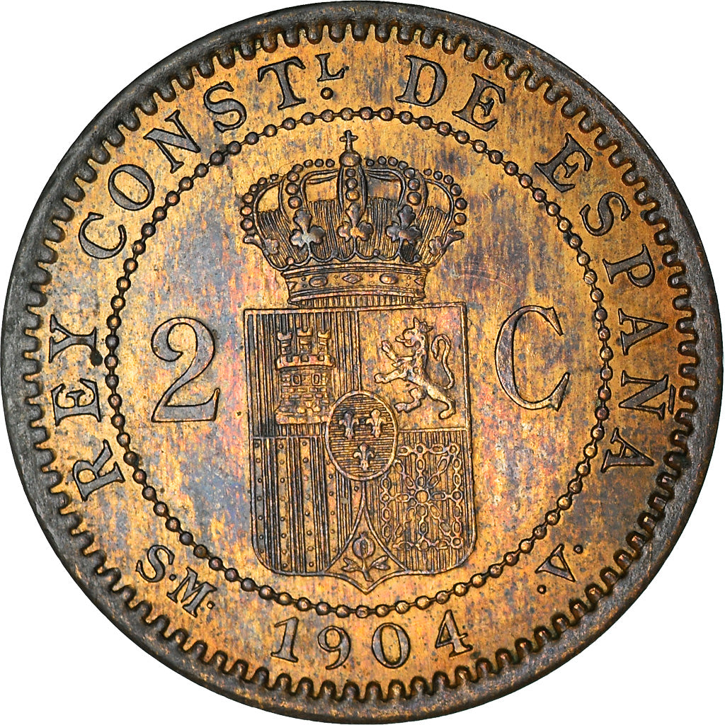 Moneda, España, Alfonso XIII, 2 Centimos, 1904, EBC, Cobre, KM:722