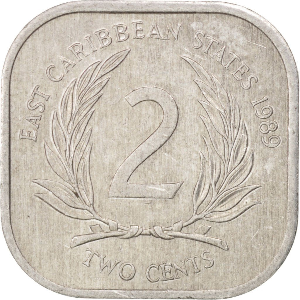 EAST CARIBBEAN STATES, 2 Cents, 1989, KM #11, AU(50-53), Aluminum, 18.3, 0.96