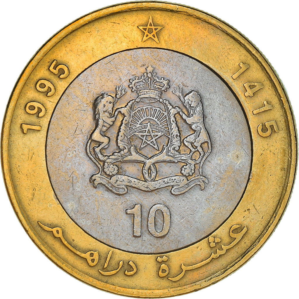Münze, Marokko, al-Hassan II, 10 Dirhams, 1995/AH1415, SS, Bi-Metallic, KM:92