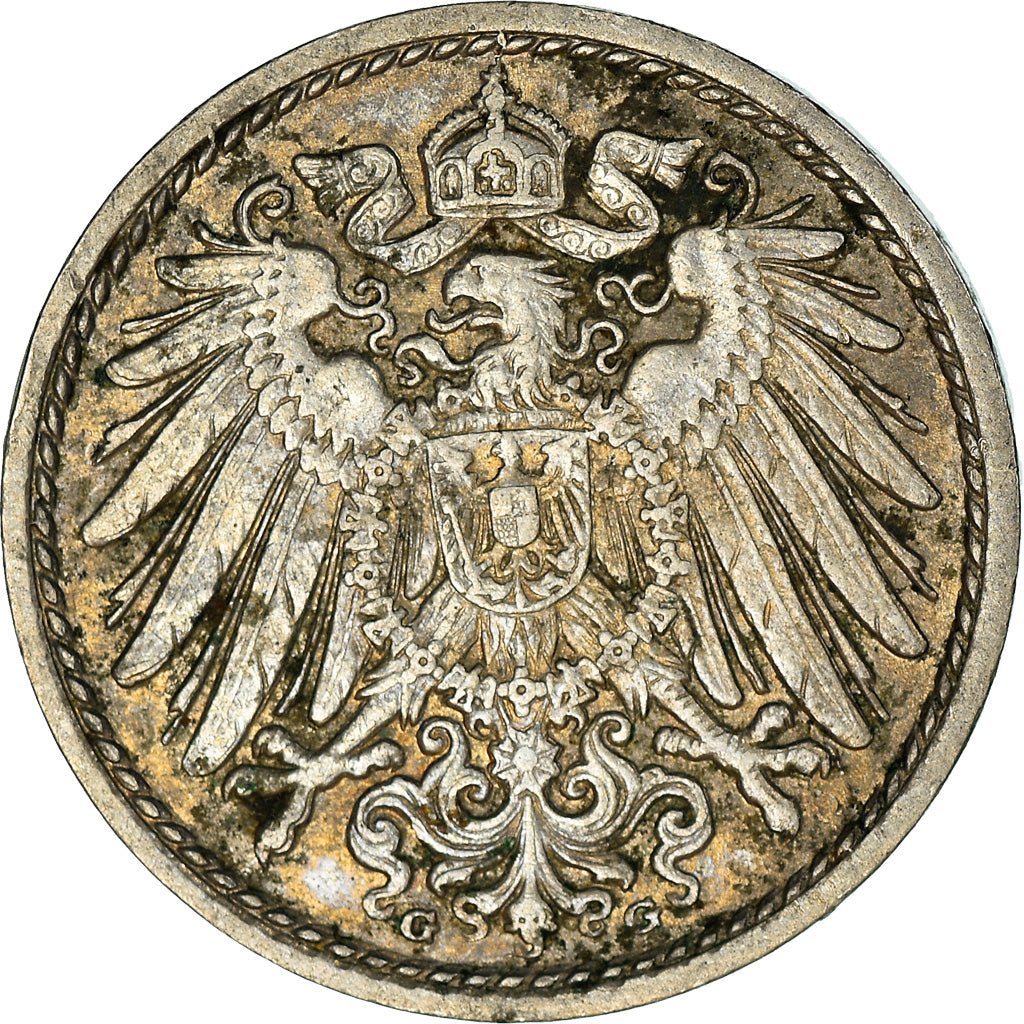 Moneta, GERMANIA - IMPERO, Wilhelm II, 5 Pfennig, 1914, Karlsruhe, BB